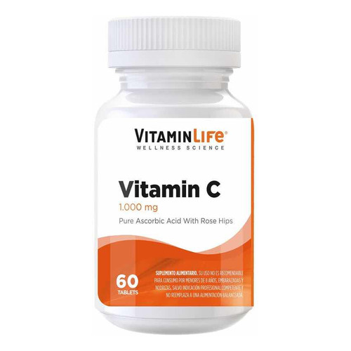 Vitamina C / 1000 Mg (60 Tabletas) Vitamin Life Sabor Sin Sabor