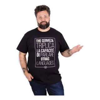 Camiseta Masculina Plus Size Cerveja Poliglota Preta