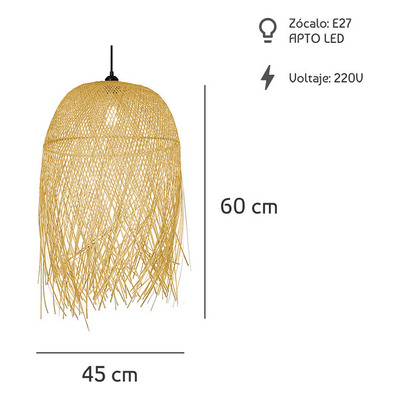 Lampara Colgante Cloe Bambu Vintage Apto Led Deco Lk