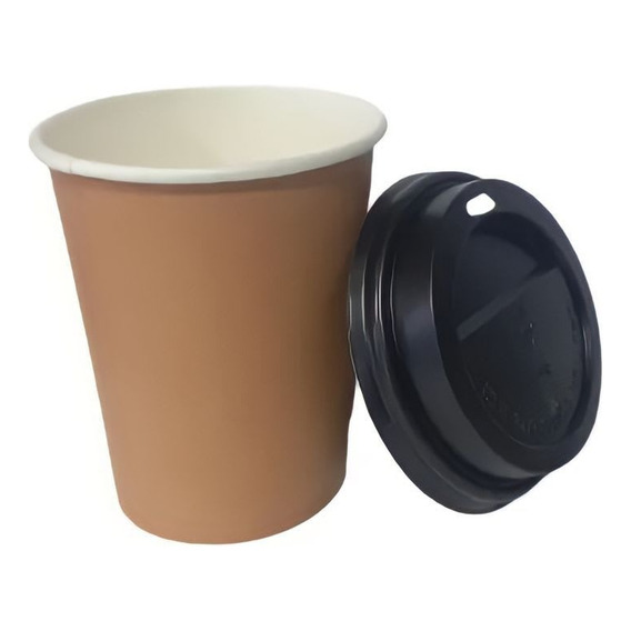 Vaso Desechable Kraft Polipapel 8oz Con Tapa (100 Unidades)