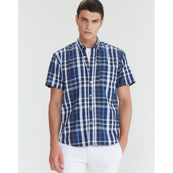 Camisa Henry, Hombre, Manga Corta, Azul, Classic Fit Equus