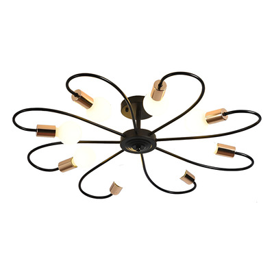 Araña Flor 8 Luces Negro Dorado Industrial Apto Led