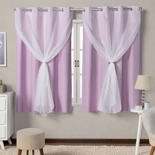 Cortina Blackout De Pvc Com Voil 2,80m X 1,60m Bege Cor Cortina Lilas