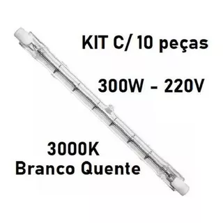 Kit 10 Lampadas Halógenas Palito 300w 220v 3.000k Quente