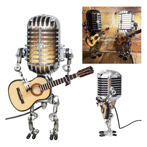 Lámpara De Mesa Robot Con Micrófono Vintage Creativa Para El