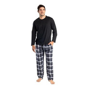 Pijama Hombre Largo Algodón Franela Negro Talla S Mt30133