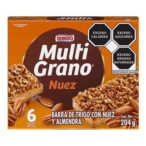 2 Pzs Bimbo Barras De Cereal Trigo Avena Y Nuez Multigrano 2