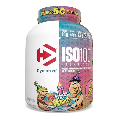 Suero Dymatize Iso 100 de 2,3 kg, 100% aislado e hidrolizado, sabor 5 libras, tarta de cumpleaños, guijarros