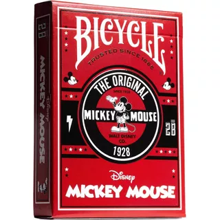 Cartão De Baralho Clássico De Luxo Disney Mickey Mouse Vermelho, Cor Invertida, Idioma: Espanhol