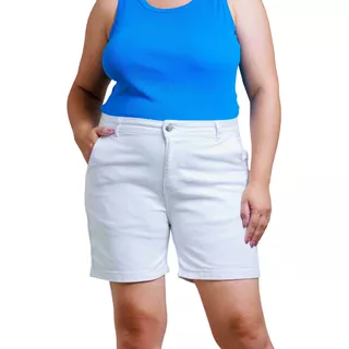 Short Bermuda Sarja Elastano Cintura Alta Feminino Plus Size