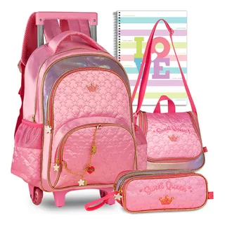 Kit Mochila Infantil Princesas Rodinhas Menina Escolar