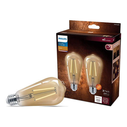 Pack 2 Focos Vintage Led Ambar Philips Eye Comfort 300l 4.4w Color De La Luz Ámbar