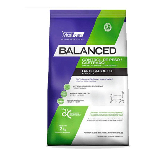 Alimento Vitalcan Balanced Control de Peso/Castrados para gato adulto sabor mix en bolsa de 2 kg