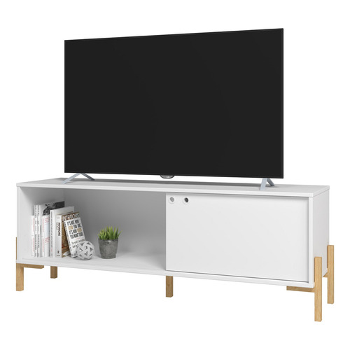 Rack Mesa Mueble Para Tv Moderno Uma Color Blanco