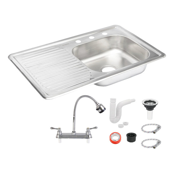 Fregadero Tarja Empotrar Acero Inox 80x50 C/kit Mezc Flexibl