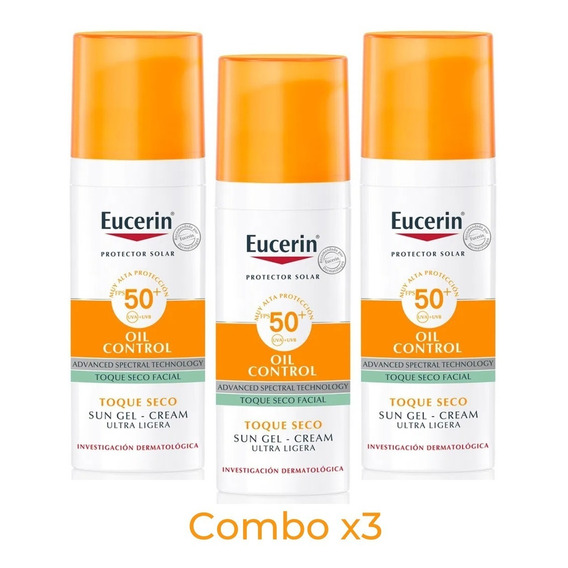 Eucerin Solar Combo X 3 Gel-crema Oil Control 50+ Toque Seco