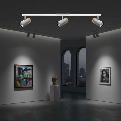 Riel 1 Metro 3 Luces Blanco Con Madera Dicro Apto Led Gu10 