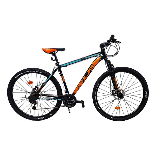 Mountain bike SLP 5 Pro  2023 R29 M 21v frenos de disco mecánico cambios SLP color negro/celeste/naranja con pie de apoyo  