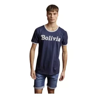 Remera Bolivia Retro Combinada Hombre Azul