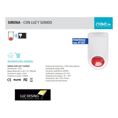 Sirena Smart Con Luz Y Sonido At-sl Para Alarma At-set Tbcin