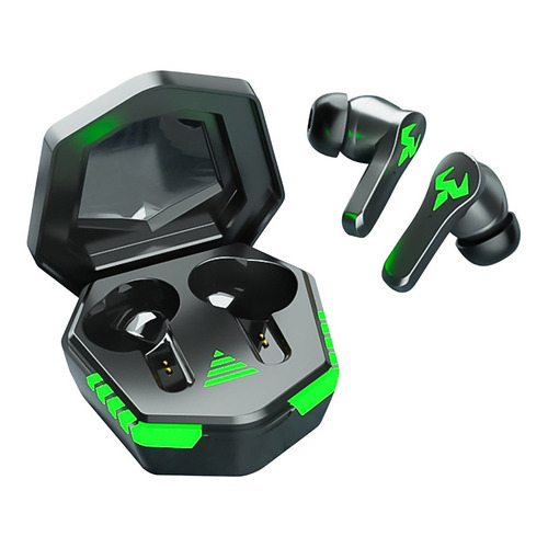 Audífono in-ear gamer inalámbrico N35 negro con luz  verde LED