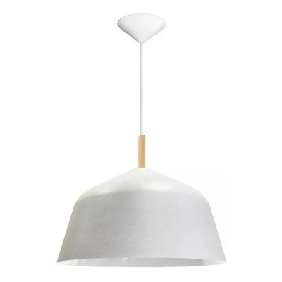 Colgante Campana 40cm Blanca Con Madera Apto Led E27 Fz