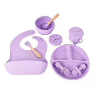 Set De 8 Baberos De Silicona Para Alimentación De Bebés, Color Lila