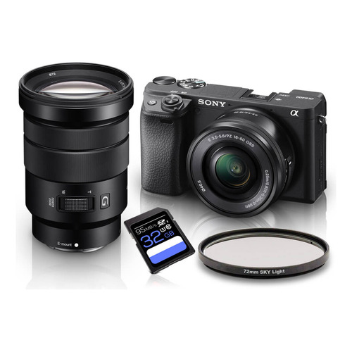 Kit sin espejo Sony A6400 y lentes Sony E 16-50 mm E Pz 18-10, color negro