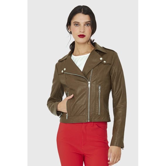 Chaqueta Biker Ecocuero Corta Café Nicopoly