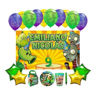 Plantas Vs Zombies Plato Vaso Caja Dulcera Globo Latex Boton