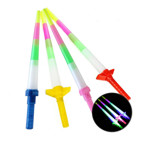 12 Pzas Espadas Retractiles Con Luz Led 4 Colores Juguete 