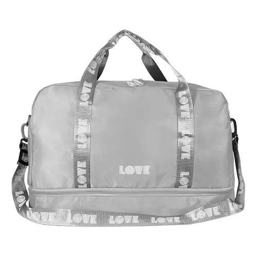 Bolso De Mujer Deporte Yoga Gim Viaje Liviano Grande Trendy Color Gris Liso