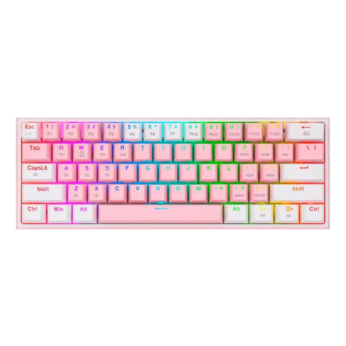 Teclado gamer Redragon Fizz Pro K616-RGB QWERTY inglés US color rosa y blanco con luz RGB