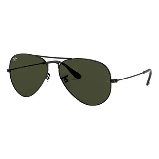 Óculos De Sol Ray-ban Aviator Classic Extra Large Armação De Metal Cor Polished Black, Lente Green De Cristal Clássica, Haste Polished Black De Metal - Rb3025