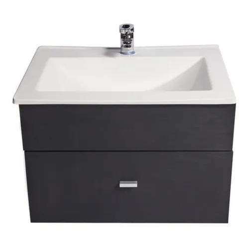 Mueble para baño DF Hogar Colgante de melamina + grifería de 60cm de ancho, 40cm de alto y 46cm de profundidad, con bacha color blanco y mueble negro con un agujero para grifería