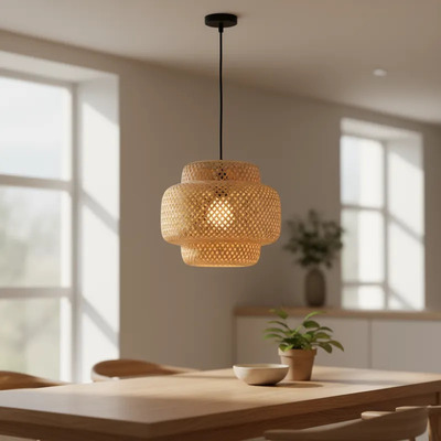 Colgante De Bambú 1×e27 Ø40×40cm Mks - Natural