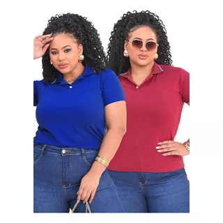 Kit 2 Gola Polo Plus Size Feminina Moda Casual Trabalho Dia 