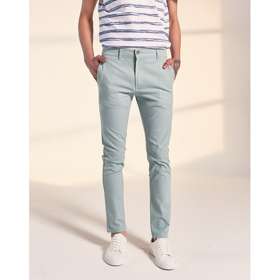 Pantalón Chino Munich, Hombre, Gabardina Slim, Acqua, Equus