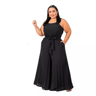 Macacão Moda Feminina Plissado Com Faixa Plus Size Karlee