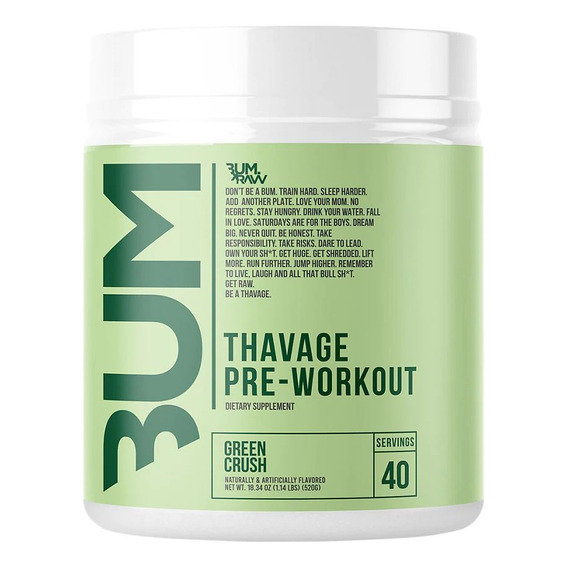 Pre Entreno Cbum Thavage Pwo Raw Nutrition 40 Servicios Sabor Green Crush