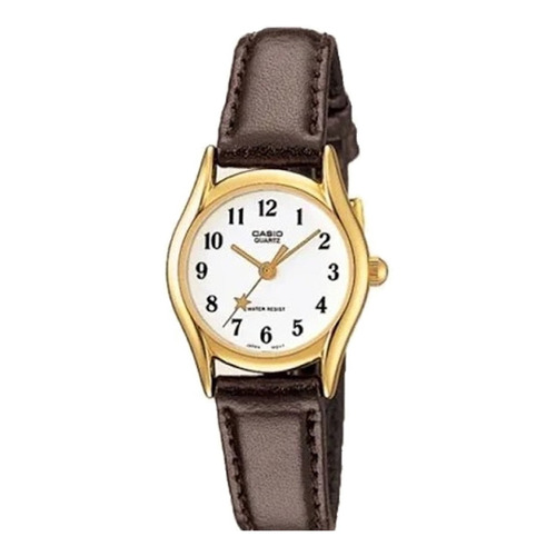Reloj Casio Ltp-1094q-7b4 Para Dama Con Corea De Piel. Color de la correa Negro Color del bisel Dorado Color del fondo Blanco