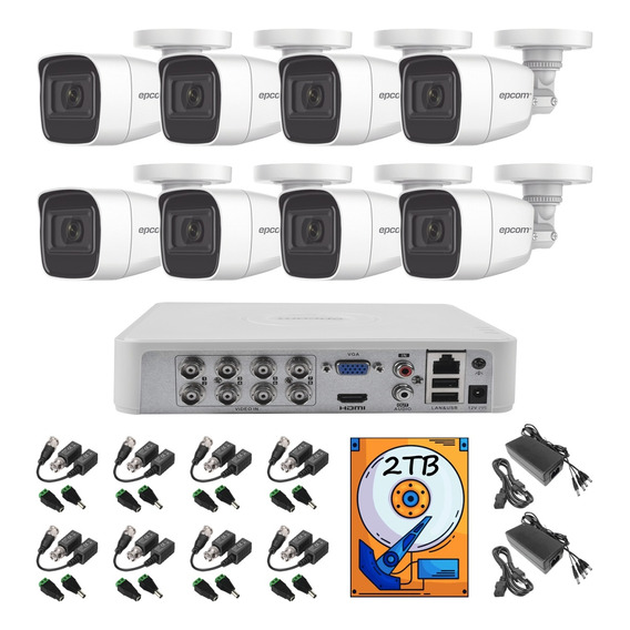 Kit Circuito Cerrado 8 1080p Epcom Audio Metal Baluns 2tb