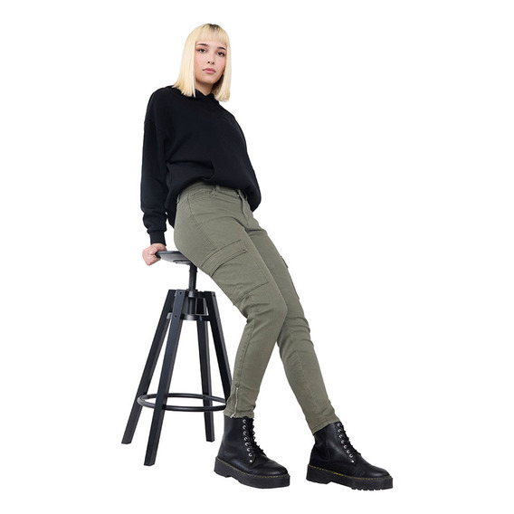 Jeans Mujer Color Cargo Verde Oliva Corona