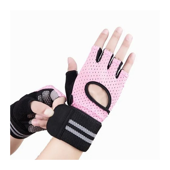 Guantes Para Gym Con Muñequera Mujer Rosa, Pesas, Crossfit