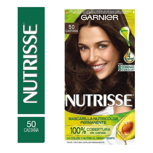 Kit Tinte Garnier  Nutrisse regular clasico Mascarilla nutricolor permanente tono 50 castaña para cabello