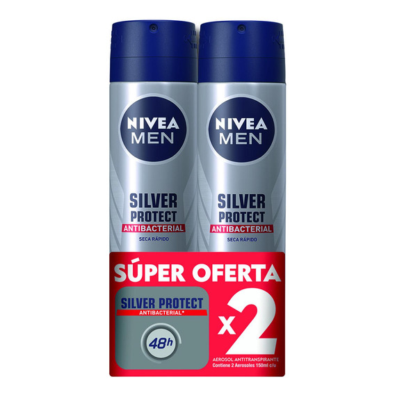 Nivea Men Desodorante Hombre Silver Spray 2pack 150ml C/u
