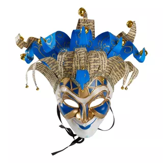 Mascara Venezia Bufon Con Cascabeles Veneciano Carnaval Color Azul