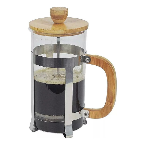 Cafetera Vidrio, Madera Manual 600ml Embolo Prensa Francesa 