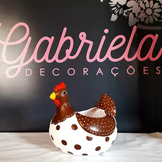 Galinha Porta Ovos Ceramica Enfeite De Mesa Fruteira Cesta Cor Branca E Marrom