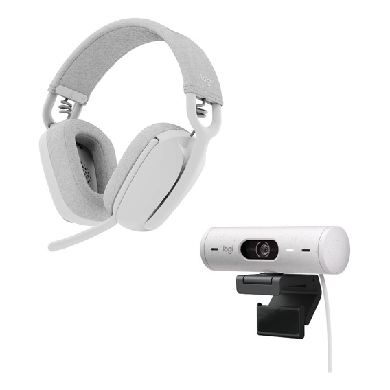 Logitech Combo Webcam Brio500 + Audífono Zone Vibe100 Blanco